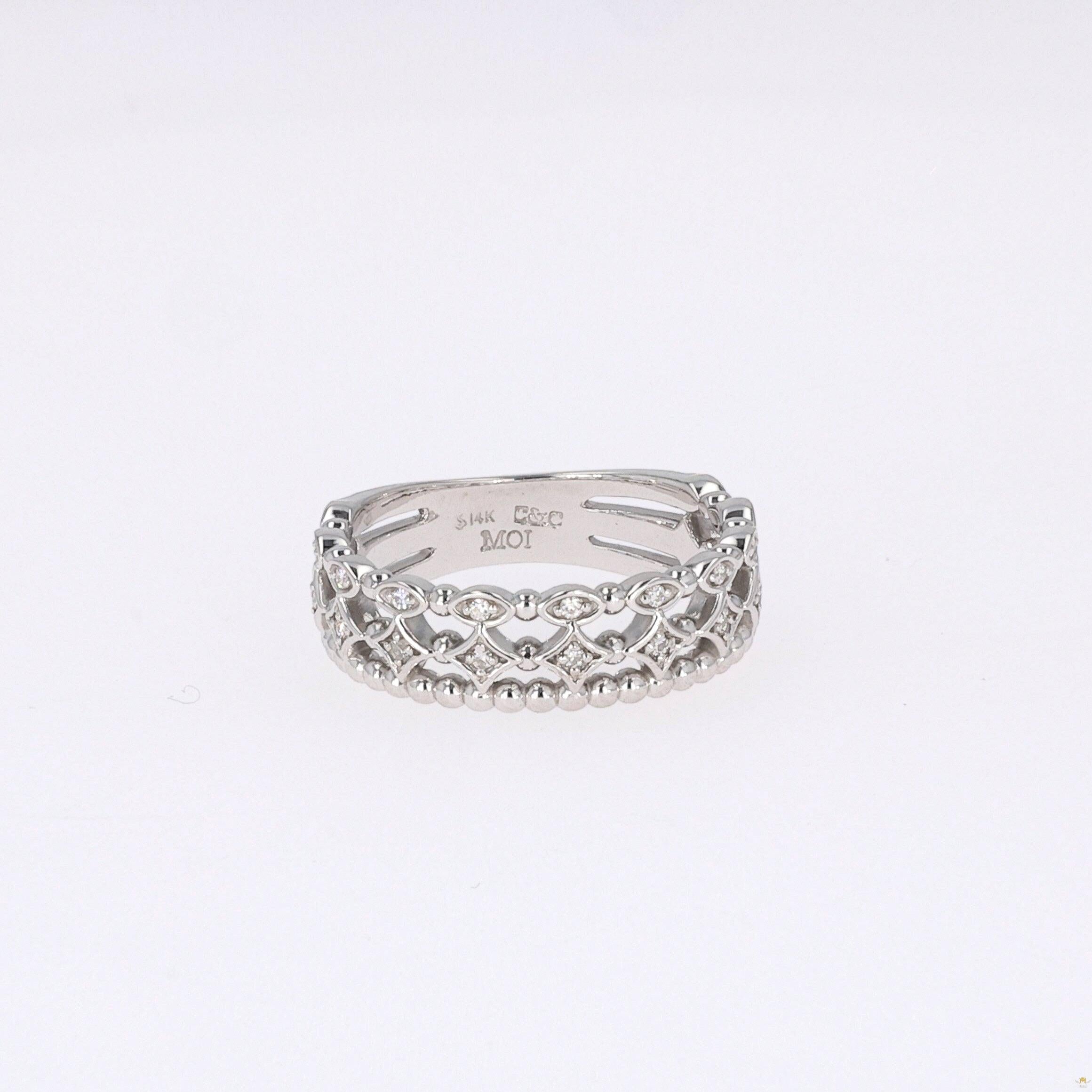 0.11 CTW   Round Near-Colorless Moissanite Fashion Ring in 14K White Gold