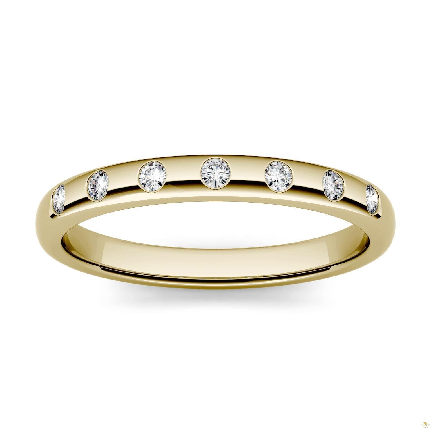 0.11 CTW   Round Moissanite Stackable Ring in 14K Yellow Gold