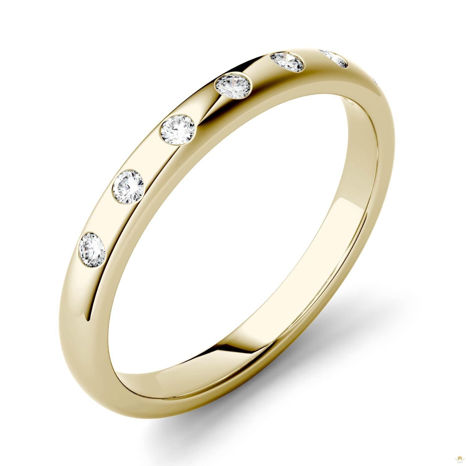 0.11 CTW   Round Moissanite Stackable Ring in 14K Yellow Gold