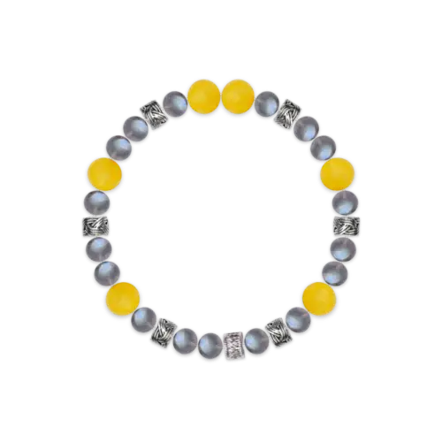 Balanced Gray Moonstone & Yellow Agate Harmony Bracelet – 4B8678