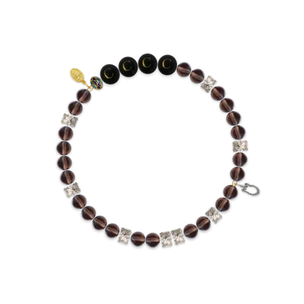 Balanced Clear Smoky Quartz & Silver Pave Kitten Harmony Bracelet – 8B9036
