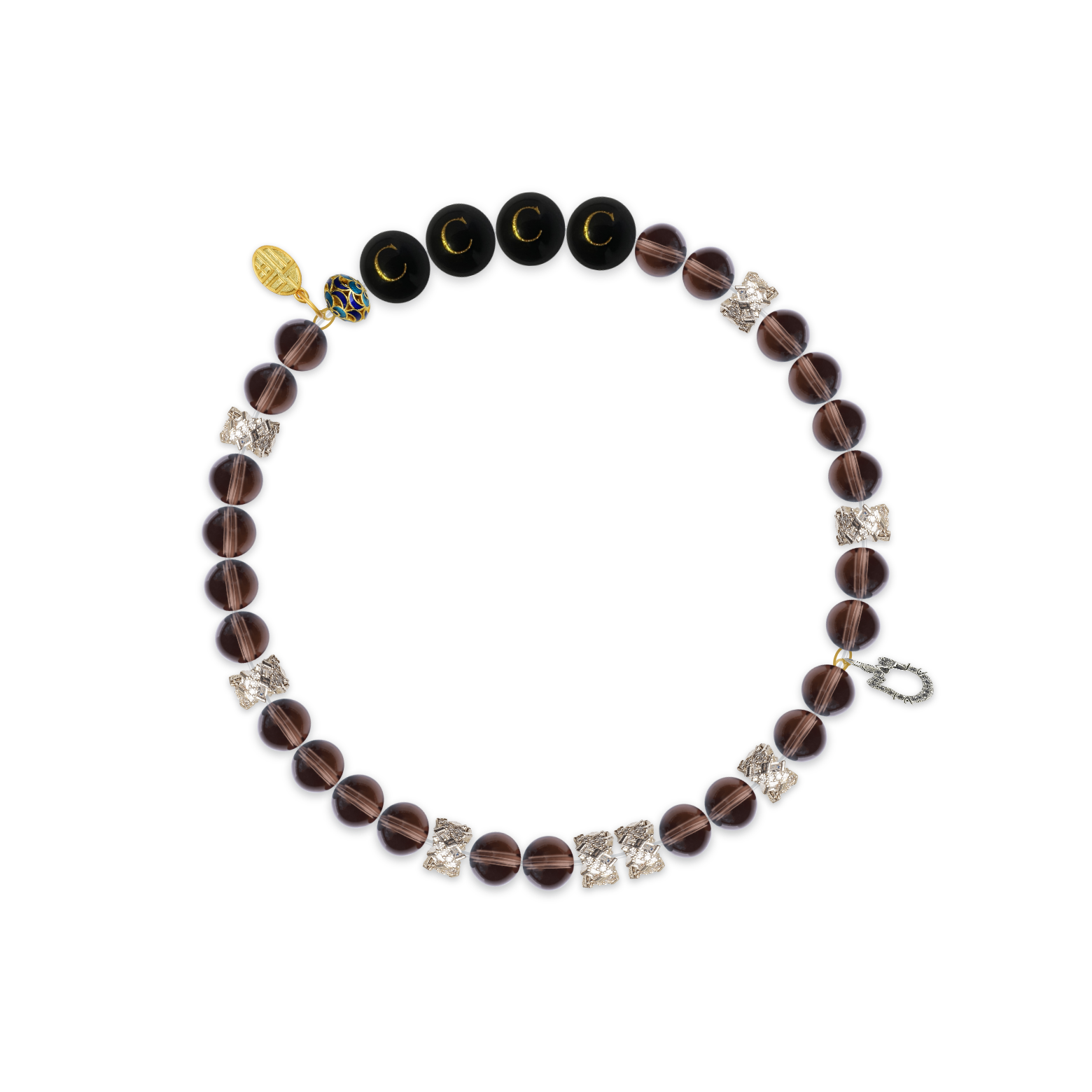 Balanced Clear Smoky Quartz & Silver Pave Kitten Harmony Bracelet